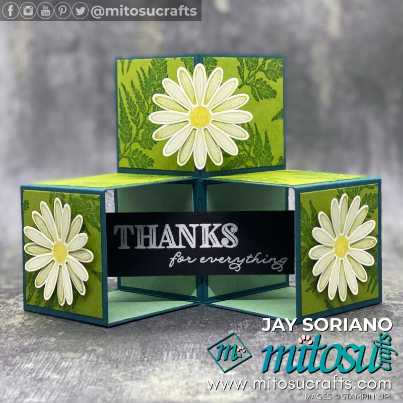 Stampin Up Daisy Lane and Ornate Thanks 3D Cube Pop Up Box Card Idea by Jay Soriano | Mitosu Crafts UK