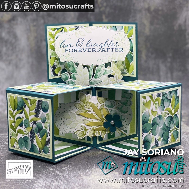 Stampin Up Forever Greenery Suite 3D Cube Pop Up Card Idea & Gatefold Card Case | Mitosu Crafts UK by Barry Selwood & Jay Soriano