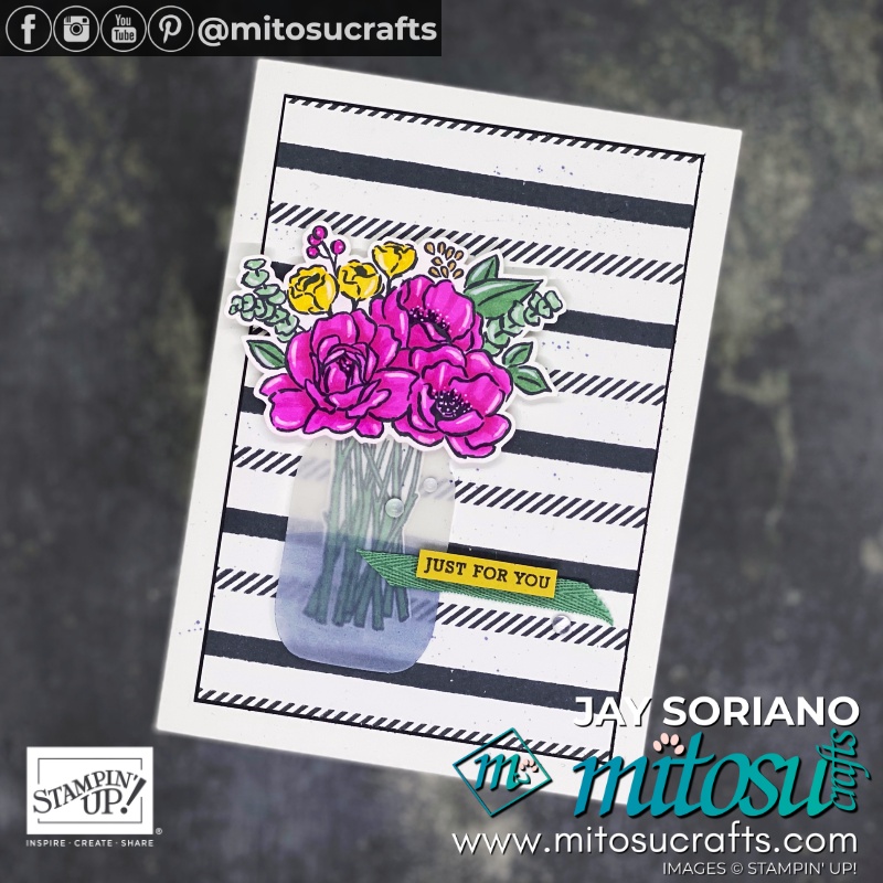 Stampin Up Jar of Flowers Coloured In Stampin Blends Markers Card Ideas | Mitosu Crafts UK by Barry Selwood & Jay Soriano