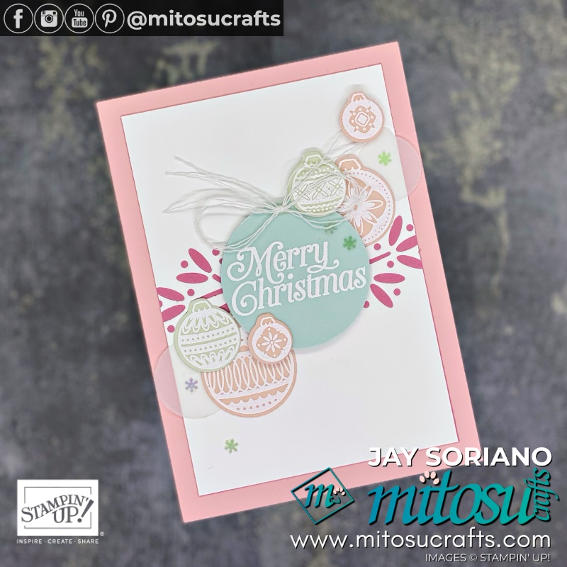 Handmade Christmas Card Idea with Baubles from Ornamental Envelopes Stamp Set by Stampin Up for Creating Kindness Embossing With A Twist Inspiration Hop | Mitosu Crafts UK by Barry Selwood & Jay Soriano
