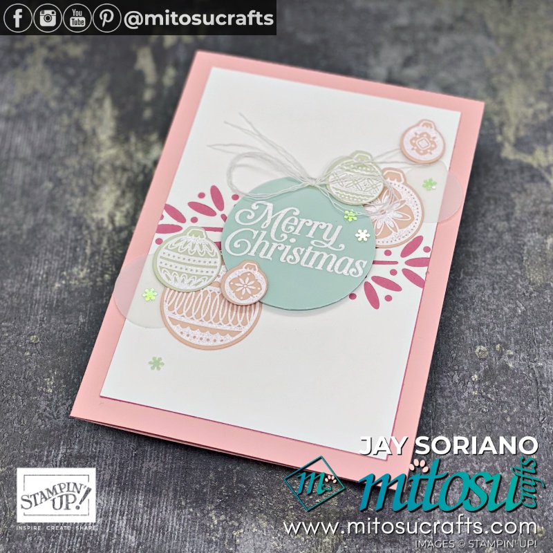 Handmade Chrismtas Card Idea with Baubles from Ornamental Envelopes Stamp Set by Stampin Up for Creating Kindness Embossing With A Twist Inspiration Hop | Mitosu Crafts UK by Barry Selwood & Jay Soriano