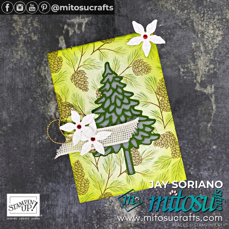 Stampin Up Battery Tea Light Christmas Table Decor with Poinsettia Place DSP Poinsettia Petals & Pine Woods Dies for Sunday Stamping Blog Hop from Mitosu Crafts UK by Barry Selwood & Jay Soriano
