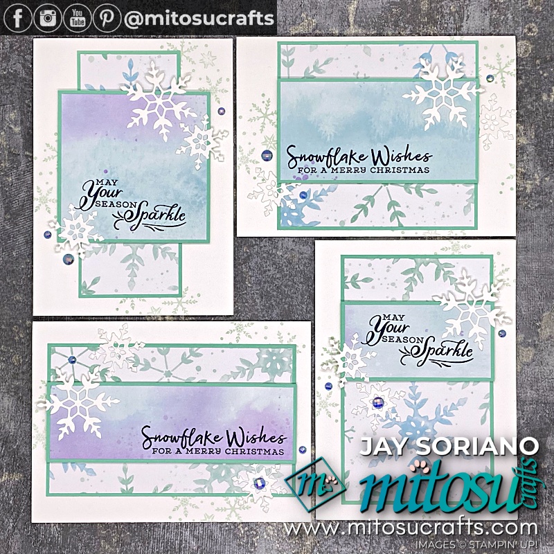 Stampin' Up! Flip It And Reverse It One Sheet Wonder 4 Step Up Cards using Snowflake Splendor DSP Designer Series Paper and Snowflake Wishes Bundle with Youtube Video Tutorial for Global Stampin Video Hop from Mitosu Crafts UK by Barry & Jay Soriano