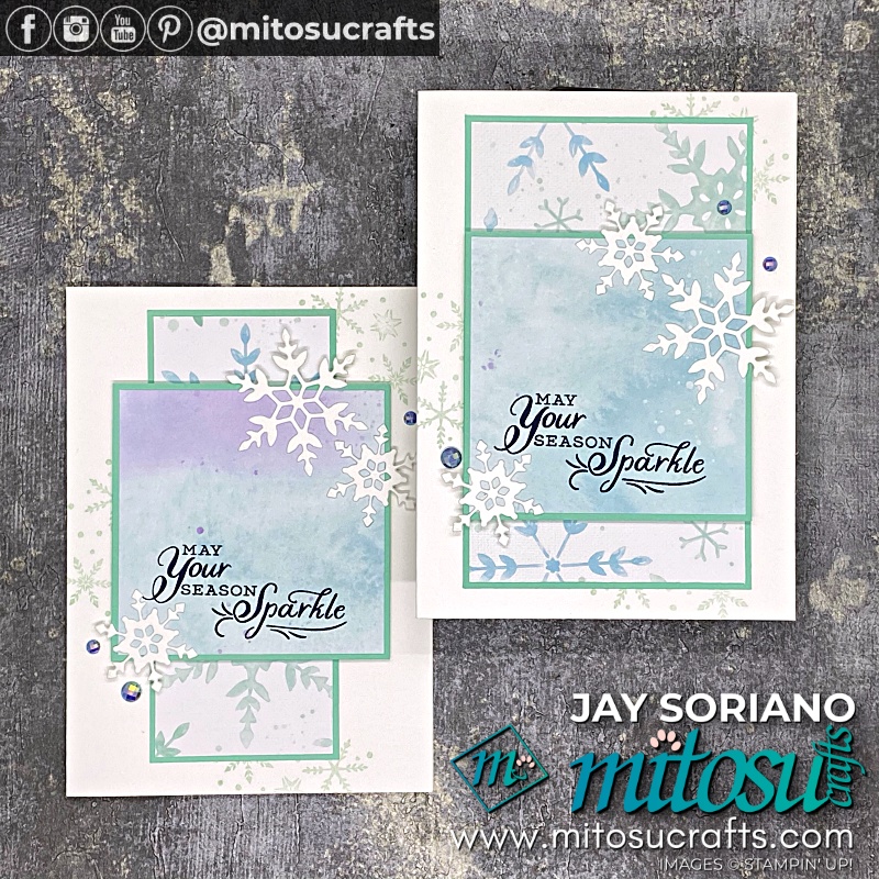 Stampin' Up! Flip It And Reverse It One Sheet Wonder Step Up Card 1 and Alternative Card 5 using Snowflake Splendor DSP Designer Series Paper and Snowflake Wishes Bundle with Youtube Video Tutorial for Global Stampin Video Hop from Mitosu Crafts UK by Barry & Jay Soriano