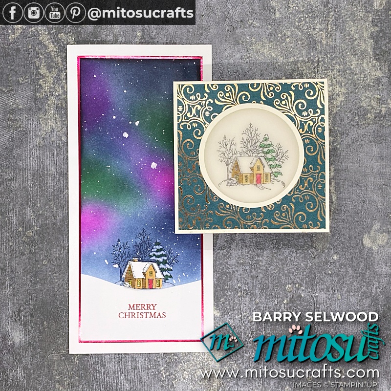 Stampin' Up! Still Scenes Illuminated Fancy Easel Fold and Blending Brushes Northern Lights Sky Background Card Ideas with Youtube Video Tutorial from Mitosu Crafts UK by Barry & Jay Soriano