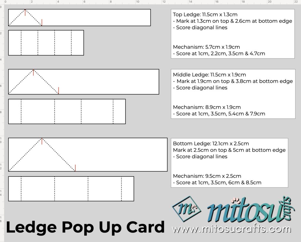 Ledge Pop Up Card Mechanism Measurements in Metric from Mitosu Crafts UK by Barry & Jay Soriano