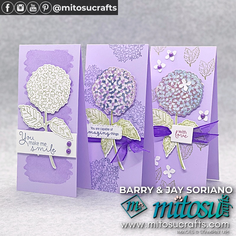 3 Mini Slimline Cards with Hydrangea Haven Bundle from Mitosu Crafts UK by Barry Selwood & Jay Soriano Independent Stampin Up Demonstrators