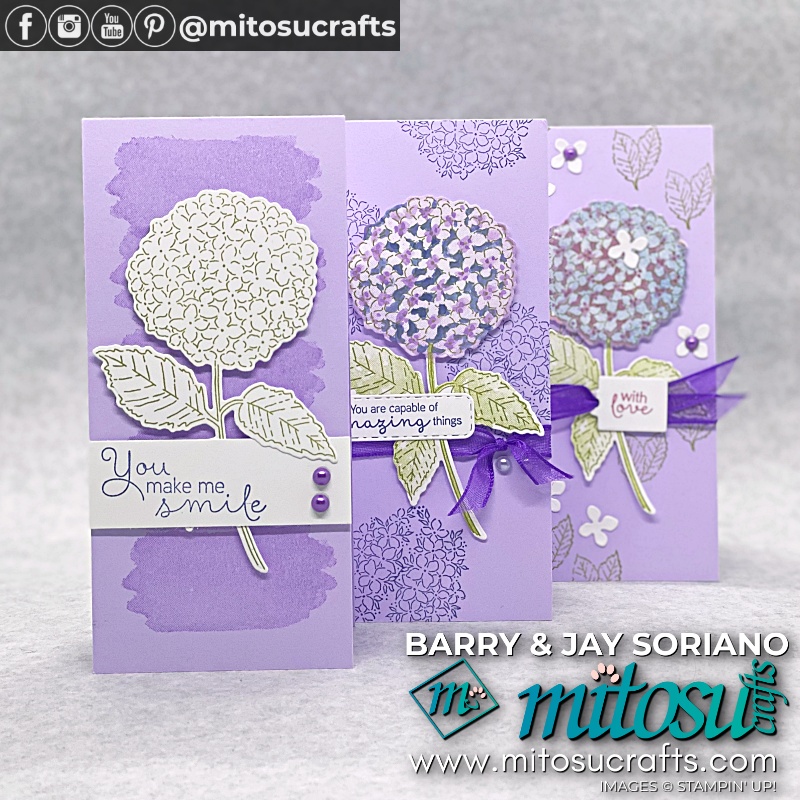 3 Mini Slimline Cards with Hydrangea Haven Bundle from Mitosu Crafts UK by Barry Selwood & Jay Soriano Independent Stampin Up Demonstrators