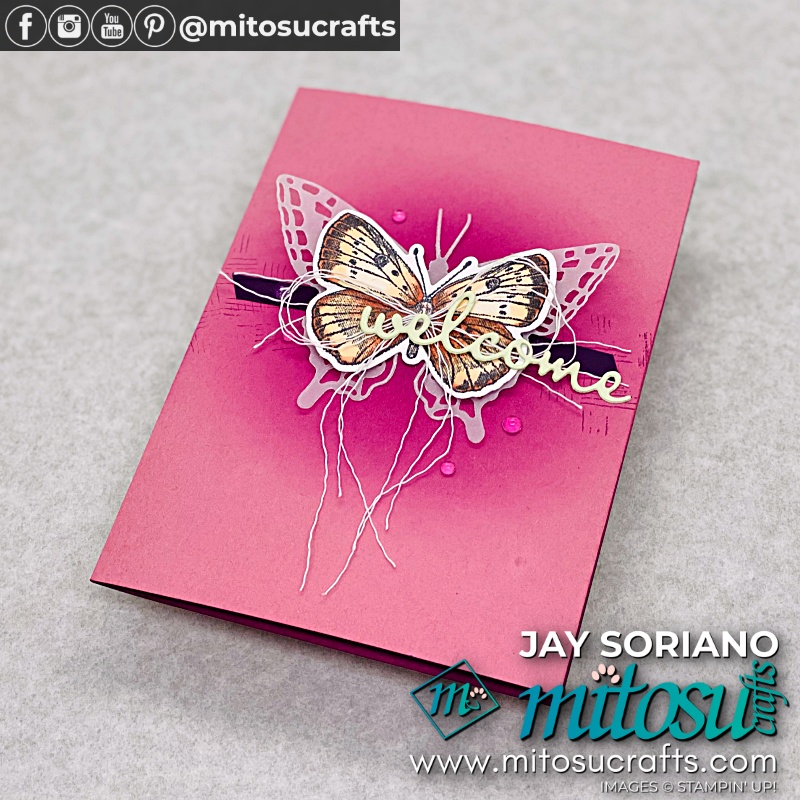 Welcome Card with Butterfly Brilliance Pop Up from Mitosu Crafts UK by Barry Selwood & Jay Soriano Independent Stampin' Up! Demonstrators