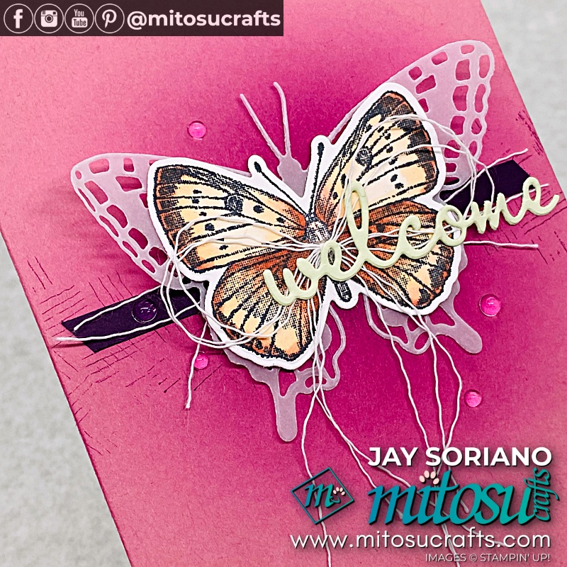 Welcome Card with Butterfly Brilliance Pop Up from Mitosu Crafts UK by Barry Selwood & Jay Soriano Independent Stampin' Up! Demonstrators
