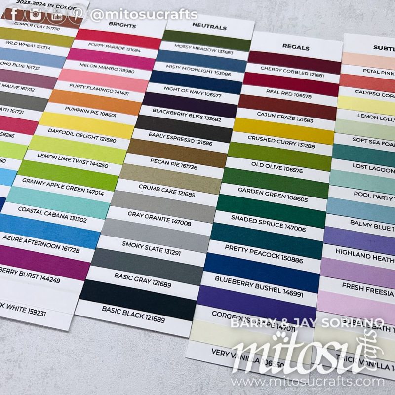 2023-2024 Colour Swatch Sample FREE PDF download from Mitosu Crafts by Barry & Jay Soriano Stampin Up UK France Germany Austria Netherlands Belgium Ireland