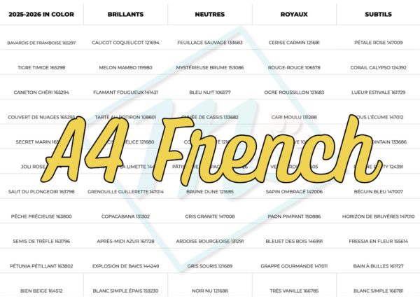 2025-2026 Stampin' Up! Colour Swatch A4 French