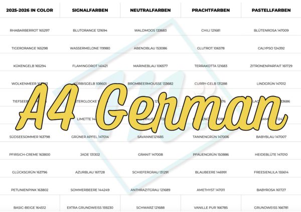 2025-2026 Stampin' Up! Colour Swatch A4 German