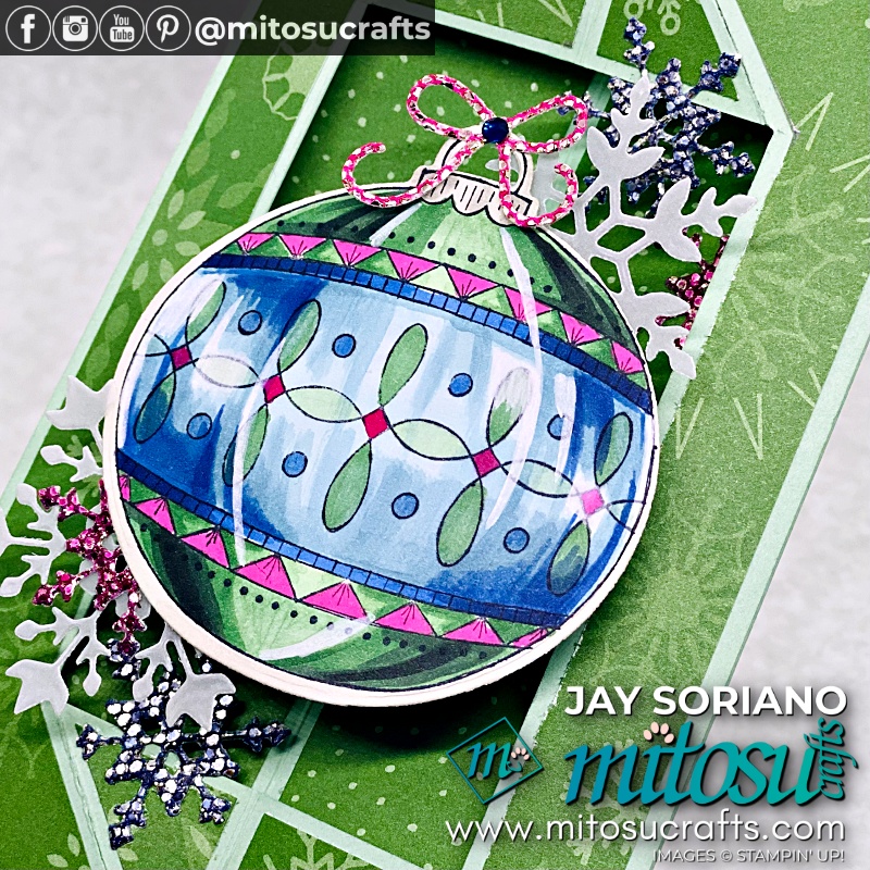 Be Dazzling Pretty Paper with Bright Baubles Christmas Pop Up Card from Mitosu Crafts UK by Barry & Jay Soriano Stampin' Up! Demonstrators