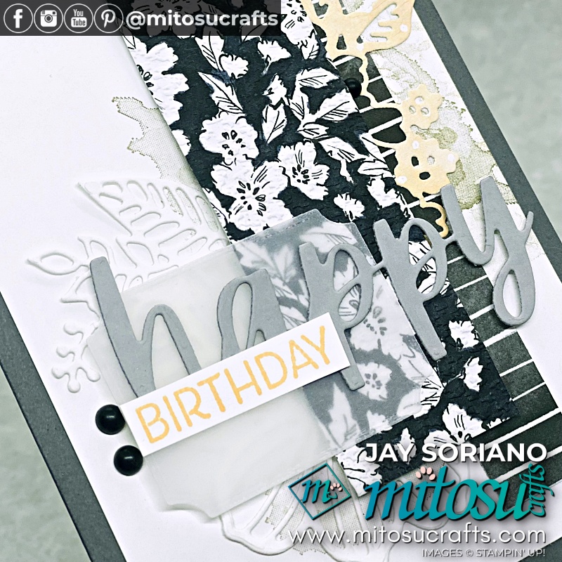 Birthday Celebration Card with Beautifully Penned Floral Paper Scraps from Mitosu Crafts UK by Barry & Jay Soriano Stampin' Up! Demonstrators