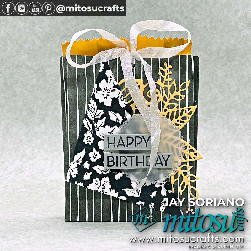 Birthday Celebration Treat Holder with Beautifully Penned Floral Paper Scraps from Mitosu Crafts UK by Barry & Jay Soriano Stampin' Up! Demonstrators