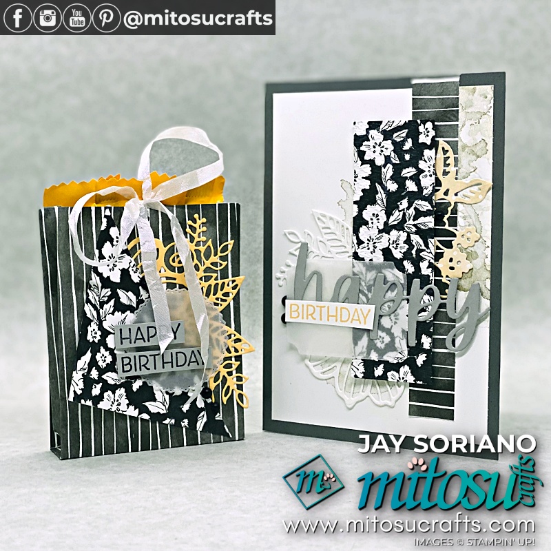 Birthday Celebration Card and Treat Holder with Beautifully Penned Floral Paper Scraps from Mitosu Crafts UK by Barry & Jay Soriano Stampin' Up! Demonstrators