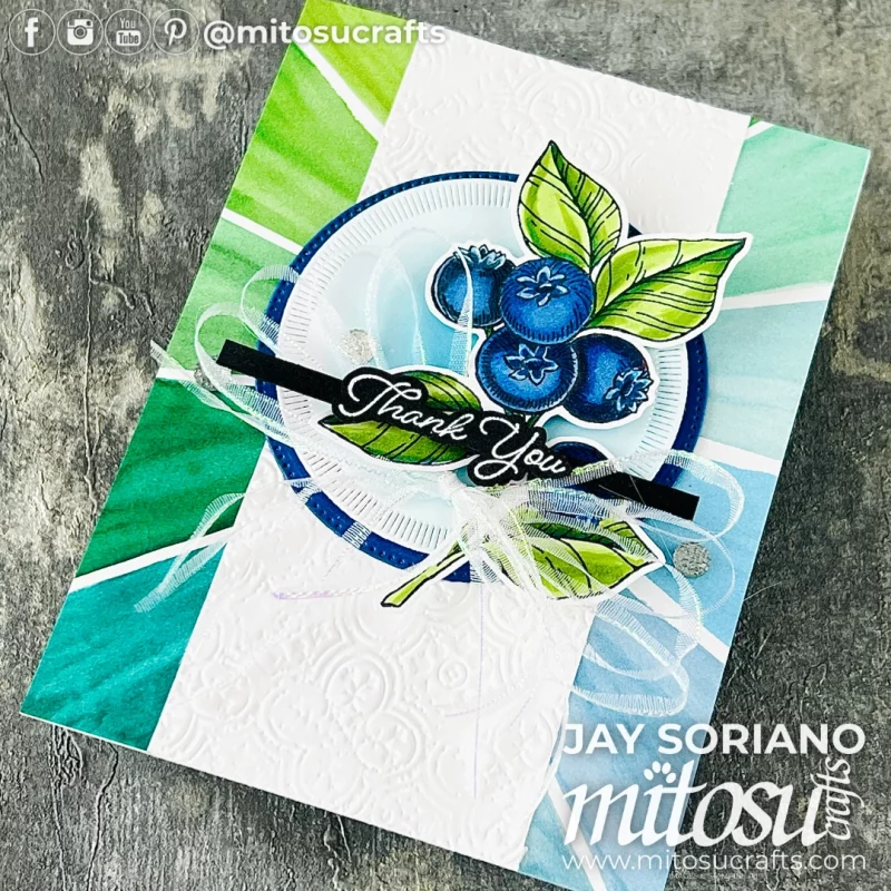 Blueberry Bunches Stampin' Blends Colouring Thank You Card Idea Mitosu Crafts by Barry & Jay Soriano Stampin' Up! UK France Germany Austria Netherlands Belgium Ireland