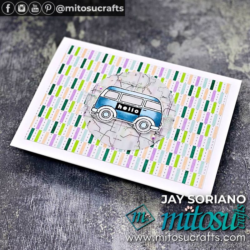 Camper Van Card Idea with Pretty Pattern Paper Sale-A-Bration Item from Mitosu Crafts by Barry Selwood & Jay Soriano Stampin' Up! Demonstrators UK France Germany Austria & The Netherlands