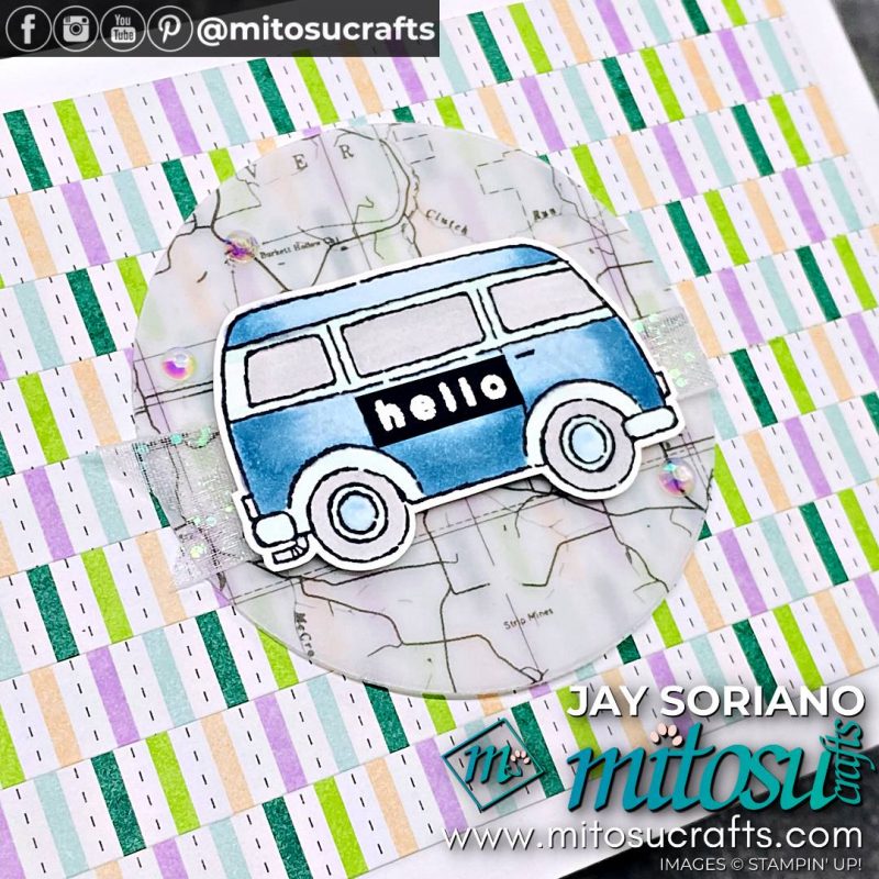Camper Van Card Idea with Pretty Pattern Paper Sale-A-Bration Item from Mitosu Crafts by Barry Selwood & Jay Soriano Stampin' Up! Demonstrators UK France Germany Austria & The Netherlands
