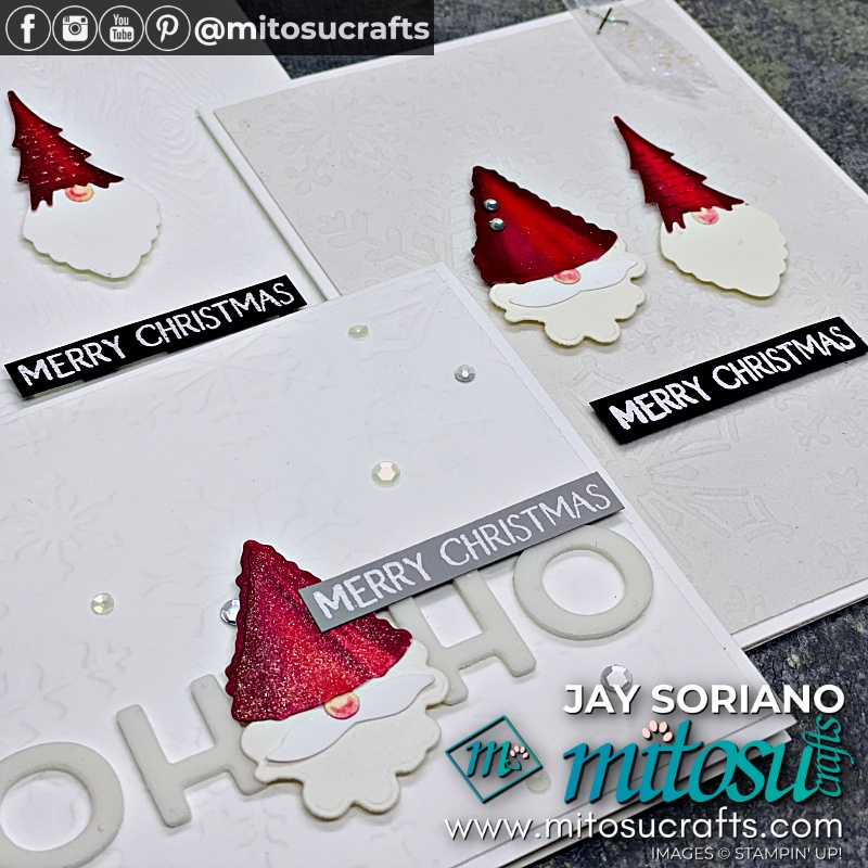 Cute Christmas Gnome Card Ideas with Dies and Punch from Mitosu Crafts UK by Barry & Jay Soriano Stampin' Up! Demonstrators