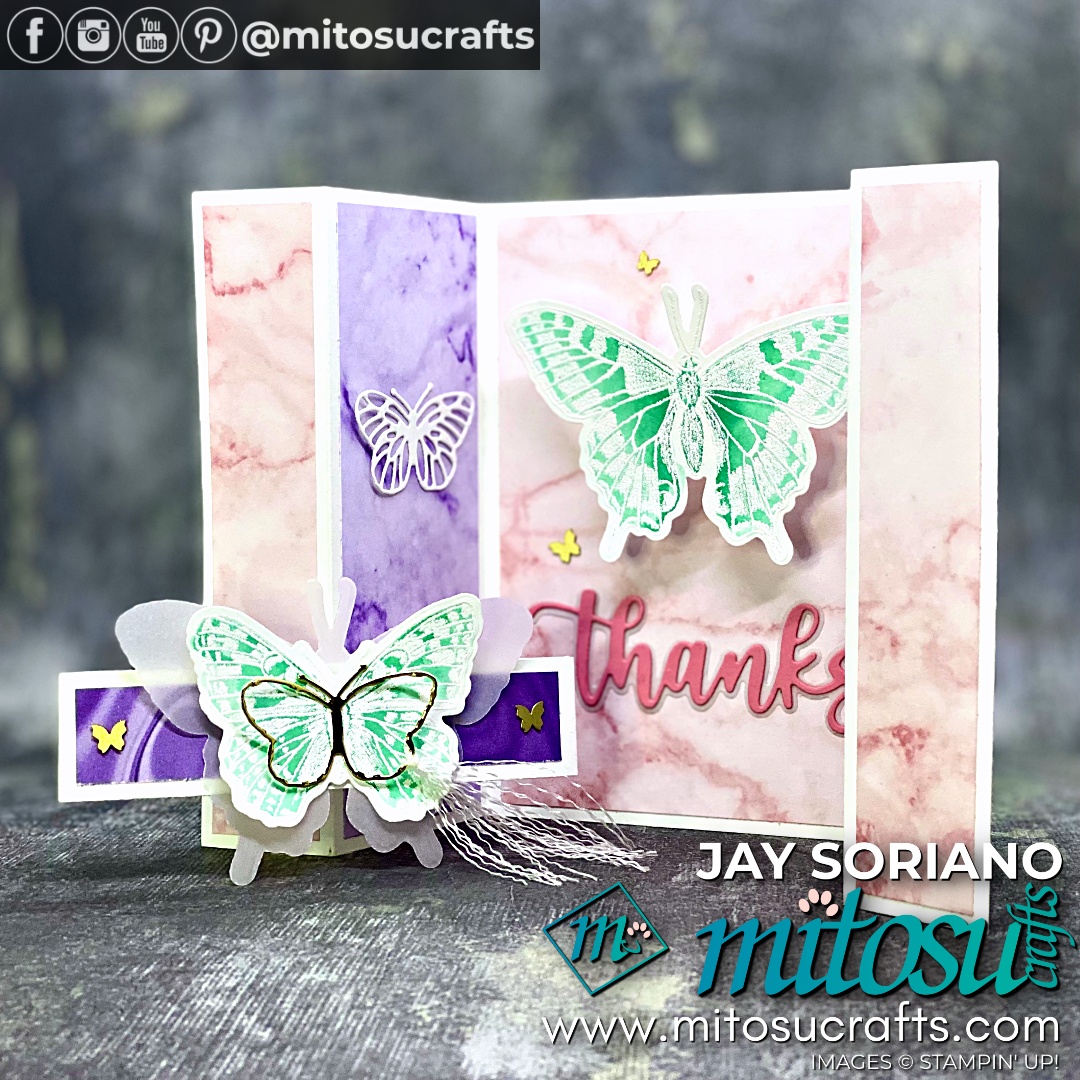 Handmade Double Gate Fun Fold Card with Butterflies using Simply Marbleous Butterfly Brilliance for Inspire & Create with Stampin' Up! from Mitosu Crafts by Barry Selwood & Jay Soriano Stampin' Up! Demonstrators UK France Germany Austria & The Netherlands