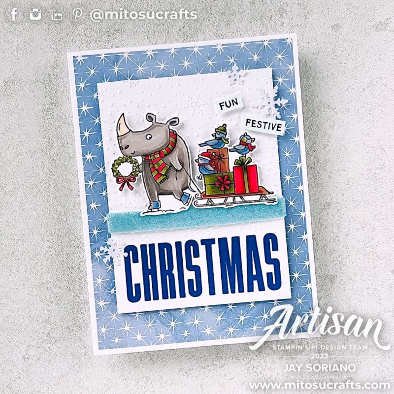 Festive & Fun Stampin Blends Colouring Christmas Card Idea from Mitosu Crafts by Barry & Jay Soriano Stampin' Up! UK France Germany Austria Netherlands Belgium Ireland