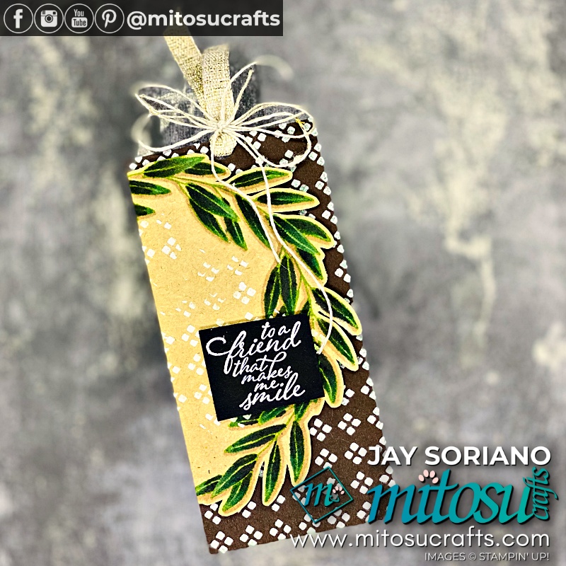 Stampin' Blends Colouring Forever Fern on Kraft with Embossing Gift Tag Idea for Stamp Review Crew from Mitosu Crafts UK by Barry & Jay Soriano Stampin' Up! Demonstrators