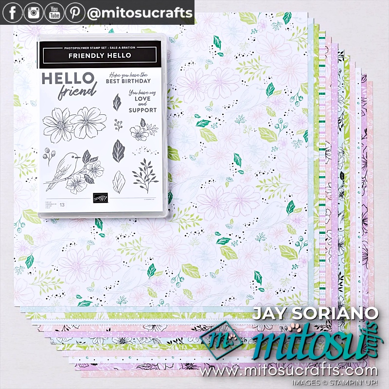 FREE Sale-A-Bration Items Friendly Hello Stamp Set and Designer Series Paper Bundle from Mitosu Crafts UK Stampin' Up! Online Shop by Barry Selwood & Jay Soriano