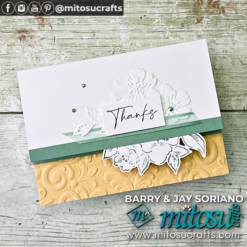 Hand-Penned Petals Thank You Card Idea with Pale Papaya Strip from Mitosu Crafts UK by Barry Selwood & Jay Soriano Independent Stampin' Up! Demonstrators