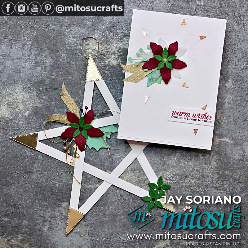 Handmade Christmas Star Decoration with Poinsettia and Matching Christmas Card for Stamping Sunday from Mitosu Crafts UK by Barry & Jay Soriano Stampin' Up! Demonstrators