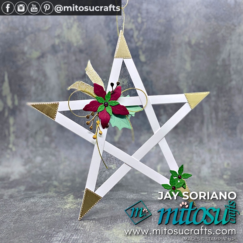 Handmade Christmas Star Decoration with Poinsettia for Stamping Sunday from Mitosu Crafts UK by Barry & Jay Soriano Stampin' Up! Demonstrators