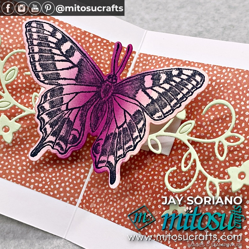 Inside Side View of Horizontal Pop Up Butterfly Card with Butterfly Brilliance from Mitosu Crafts UK by Barry Selwood & Jay Soriano Independent Stampin' Up! Demonstrators