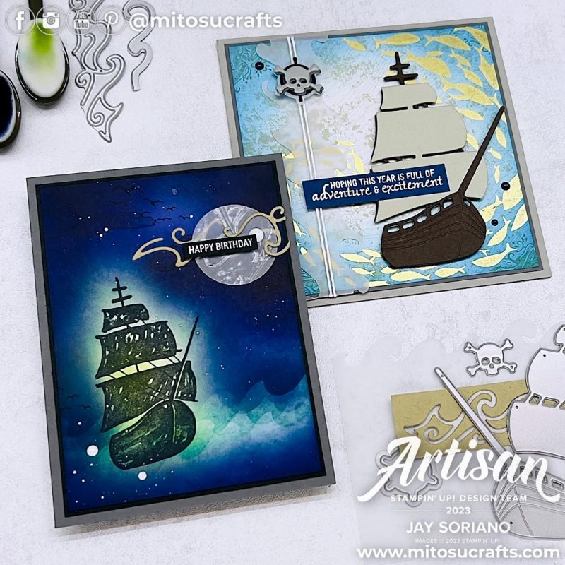 On The Ocean Card Idea with Pirate Ship from Mitosu Crafts by Barry & Jay Soriano Stampin Up UK France Germany Austria Netherlands Belgium Ireland