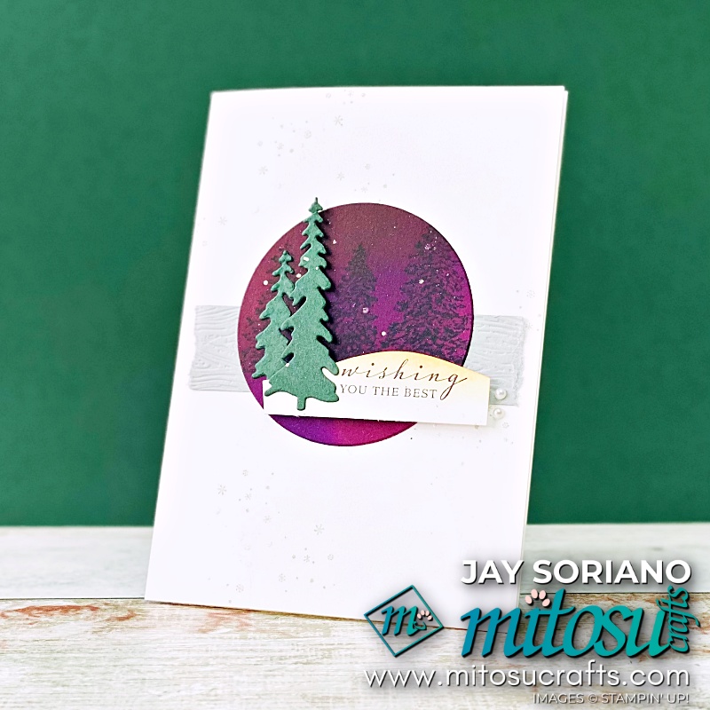 Peaceful Cabin The Great Outdoors Card with Die Cut Trees from Mitosu Crafts UK by Barry & Jay Soriano Stampin' Up! Demonstrators