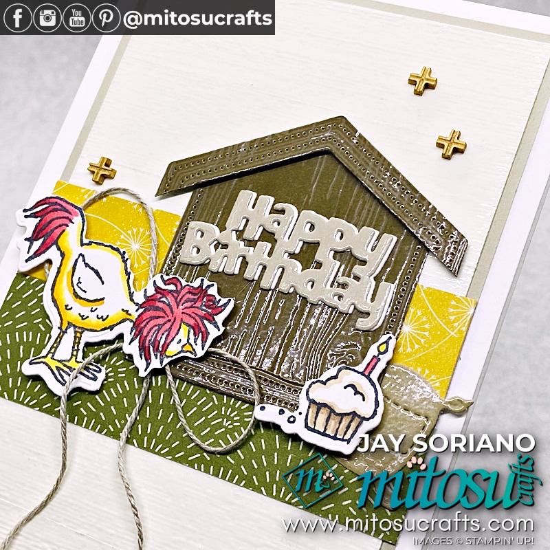 Pine Wood Embossed Glossy Die Cut Technique with Hey Birthday Chick from Mitosu Crafts UK by Barry Selwood & Jay Soriano Independent Stampin' Up! Demonstrators