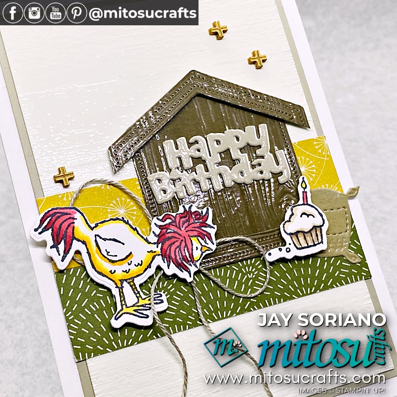Pine Wood Embossed Glossy Die Cut Technique with Hey Birthday Chick from Mitosu Crafts UK by Barry Selwood & Jay Soriano Independent Stampin' Up! Demonstrators
