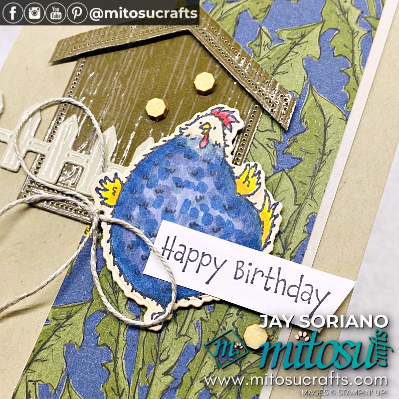 Pine Wood Embossed Glossy Die Cut Technique with Navy Hey Birthday Chick from Mitosu Crafts UK by Barry Selwood & Jay Soriano Independent Stampin' Up! Demonstrators