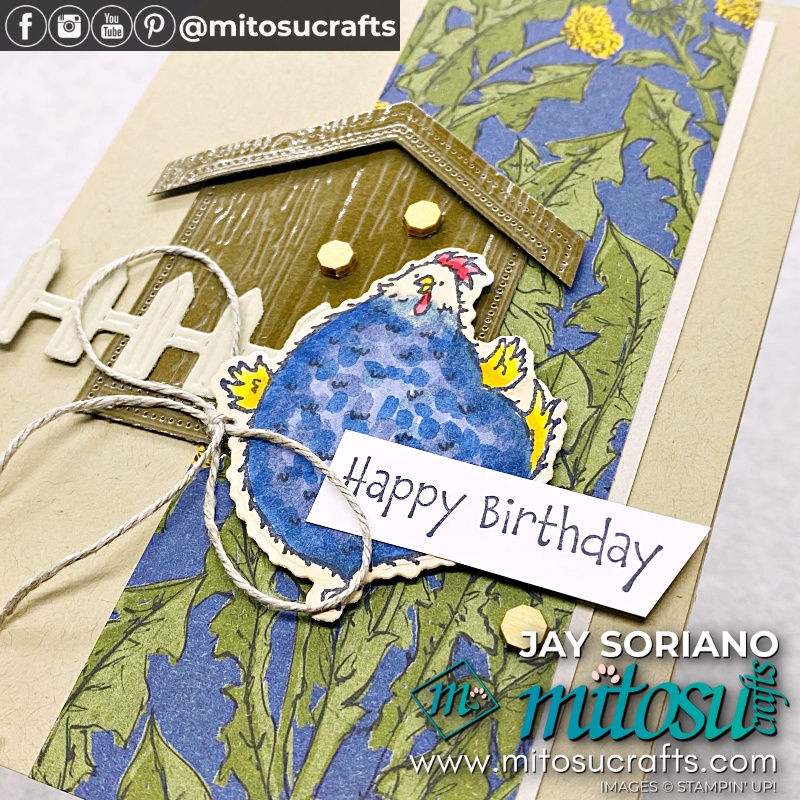Pine Wood Embossed Glossy Die Cut Technique with Navy Hey Birthday Chick from Mitosu Crafts UK by Barry Selwood & Jay Soriano Independent Stampin' Up! Demonstrators