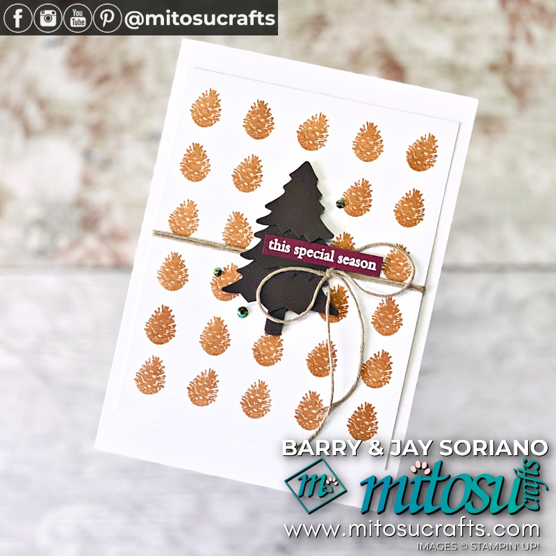 Repeat Stamping Pine Cone Tree Card with Easy Dotted Grid Technique from Mitosu Crafts UK by Barry & Jay Soriano Stampin' Up! Demonstrators