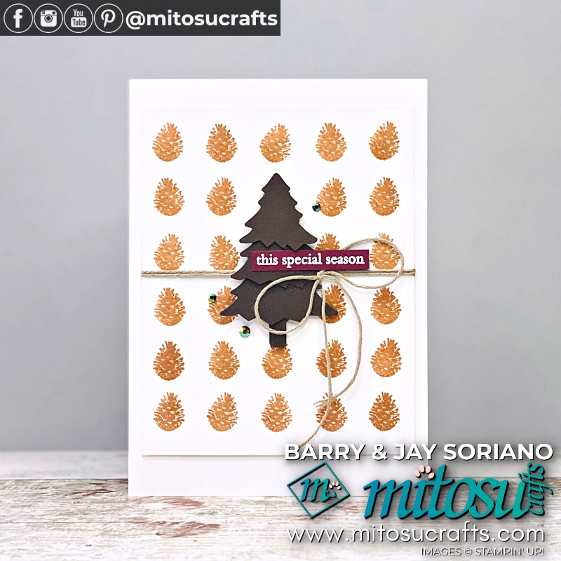 Repeat Stamping Pine Cone Tree Card with Easy Dotted Grid Technique from Mitosu Crafts UK by Barry & Jay Soriano Stampin' Up! Demonstrators