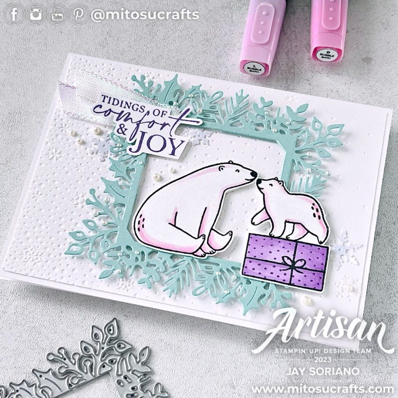 Stampin' Up! Beary Cute Christmas Classics Handmade Card Idea with Die Cut Frame from Mitosu Crafts by Barry & Jay Soriano Stampin Up UK France Germany Austria Netherlands Belgium Ireland