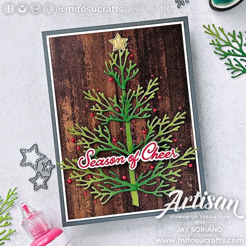 Stampin' Up! Horse & Sleigh Creative Die Cut Tree Handmade Christmas Card Idea with DSP from Mitosu Crafts by Barry & Jay Soriano Stampin Up UK France Germany Austria Netherlands Belgium Ireland