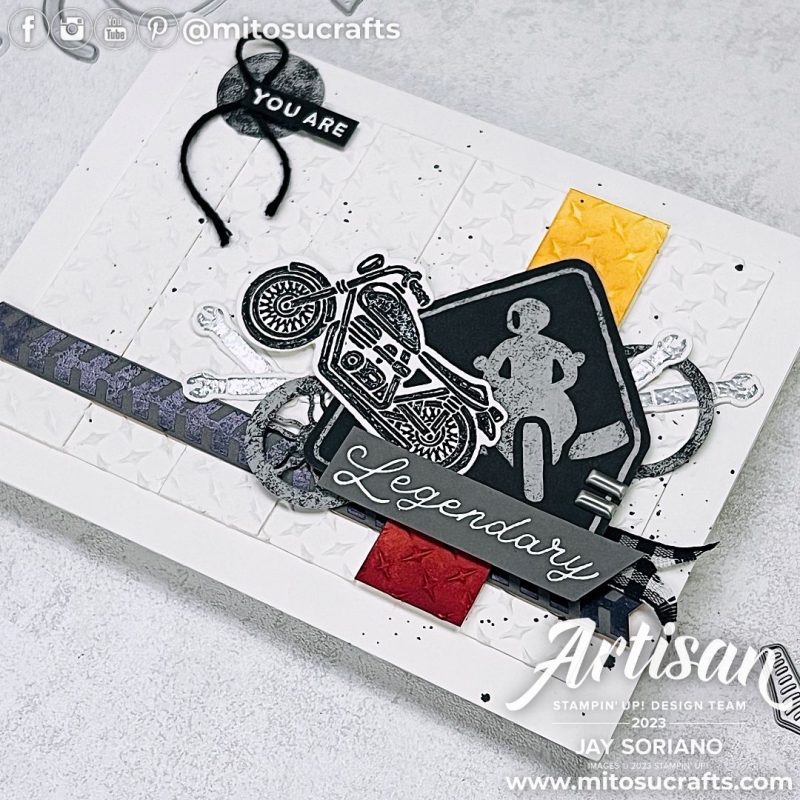 Stampin Up Legendary Ride Masculine Card with Motorcycle Idea from Mitosu Crafts by Barry & Jay Soriano Stampin Up UK France Germany Austria Netherlands Belgium Ireland