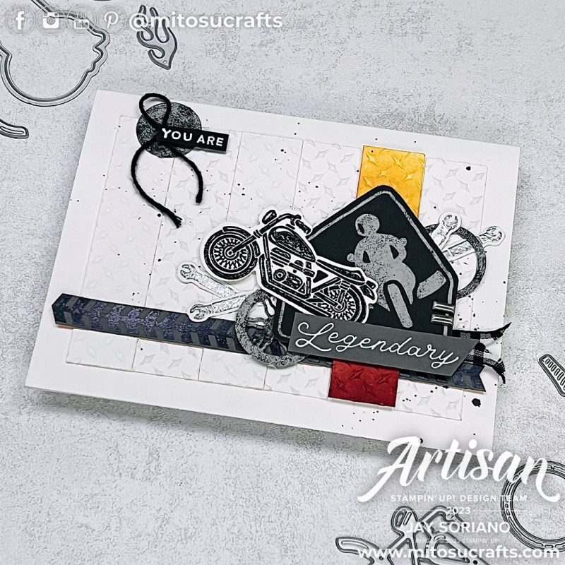 Stampin Up Legendary Ride Masculine Card with Motorcycle Idea from Mitosu Crafts by Barry & Jay Soriano Stampin Up UK France Germany Austria Netherlands Belgium Ireland