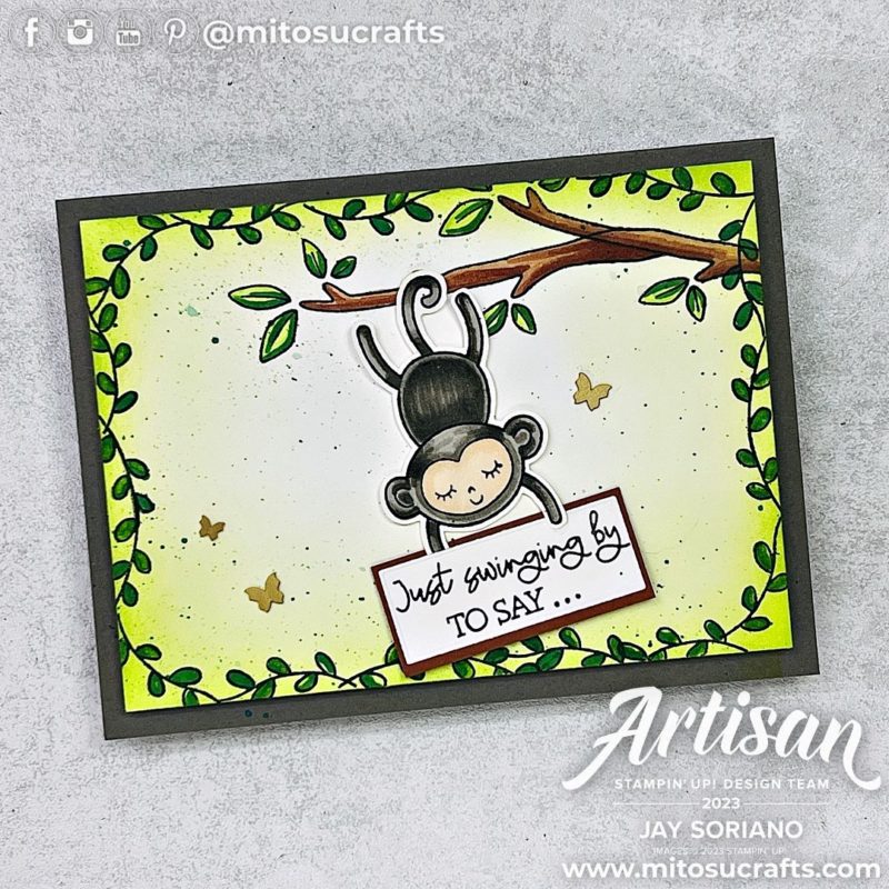 Stampin' Up! Little Monkey Interactive Fun Swing Card Idea from Mitosu Crafts by Jay Soriano Stampin Up UK France Germany Austria Netherlands Belgium Ireland 