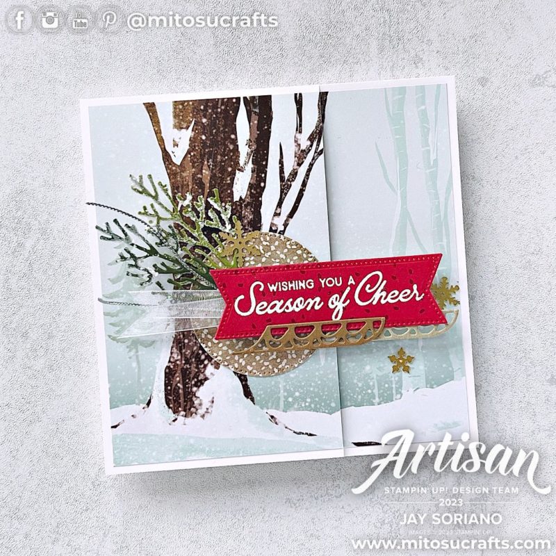 Stampin' Up! One Horse Open Sleigh Handmade Christmas Winter Square Split Card Idea with Embossing Paste from Mitosu Crafts by Barry & Jay Soriano Stampin Up UK France Germany Austria Netherlands Belgium Ireland