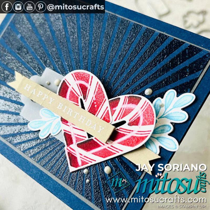 Sweet Candy Canes with Rays of Light Background Christmas Card Idea from Mitosu Crafts by Barry & Jay Soriano Stampin' Up! UK France Germany Austria Netherlands Belgium Ireland