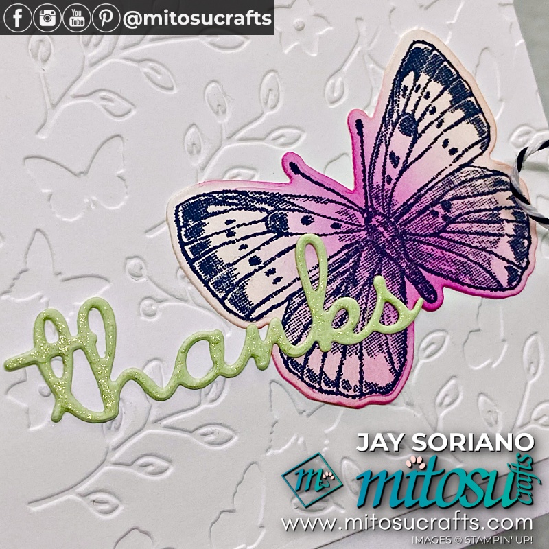 Card Front Close Up of Triple Horizontal Pop Up Butterfly Card with Butterfly Brilliance from Mitosu Crafts UK by Barry Selwood & Jay Soriano Independent Stampin' Up! Demonstrators