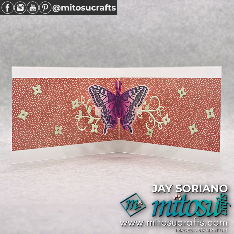 Inside Of Horizontal Pop Up Butterfly Card with Butterfly Brilliance from Mitosu Crafts UK by Barry Selwood & Jay Soriano Independent Stampin' Up! Demonstrators